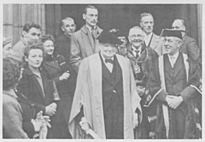 Ron Golding (behind WSC sporting his "outsize air force moustache") with Churchill to receive the Freedom of Edinburgh, 27 April 1946.