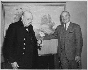 Churchill and Truman, Fulton, 1946. (AP)